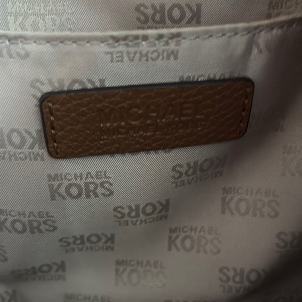 Michael Kors Brown and White Shoulder Bag with Gold Accents - Picture 13 of 14